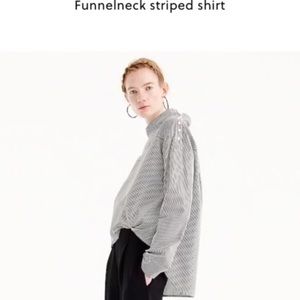 J. Crew black white stripe funnelneck top 2p NWT